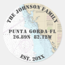 Uw familienaam Florida Nautical Envelope Seals Ronde Sticker