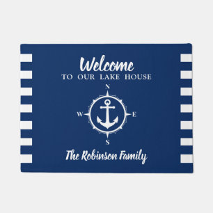 Uw familienaam Lake House Compass Anchor Deurmat