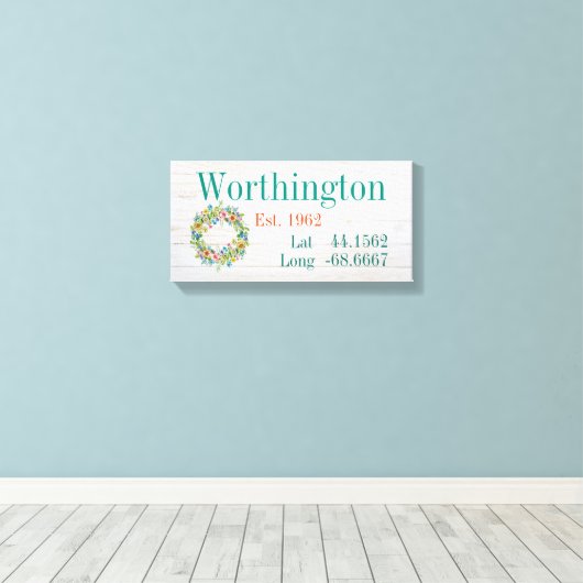 Uw familienaam Latitude en lengte Canvas Afdruk (Insitu (Houten vloer))