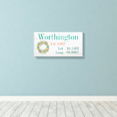 Uw familienaam Latitude en lengte Canvas Afdruk (Insitu (Houten vloer))