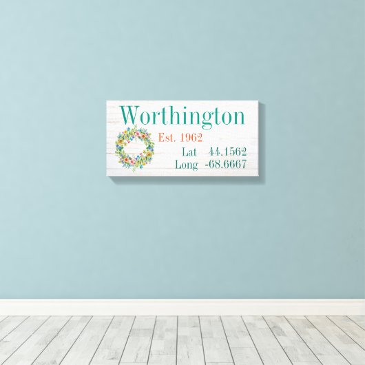 Uw familienaam Latitude en lengte Canvas Afdruk (Insitu (Houten vloer))