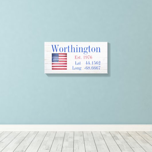 Uw familienaam Latitude en lengte Canvas Afdruk (Insitu (Houten vloer))