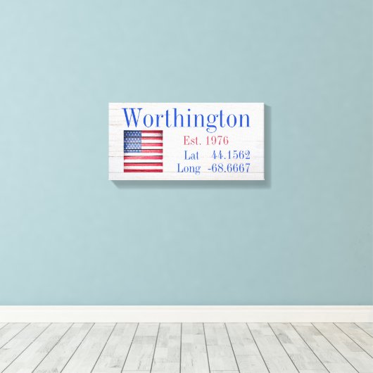 Uw familienaam Latitude en lengte Canvas Afdruk (Insitu (Houten vloer))