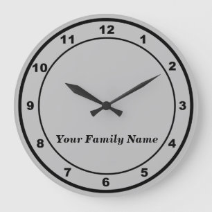 Uw familienaam op grijze ronde wandklok