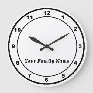 Uw familienaam op witte ronde wandklok