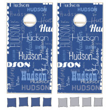 Uw familienaam Typografie Patroon Blauw & wit