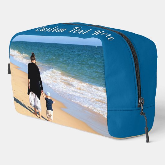 Uw favoriete foto met aangepaste tekst en kleuren toilettasje (Rechterhoek)