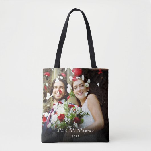 Uw Favoriete Trouwfoto's Script Naam Datum Tote Bag (Voorkant)
