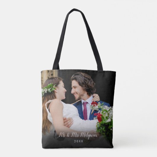 Uw Favoriete Trouwfoto's Script Naam Datum Tote Bag (Achterkant)