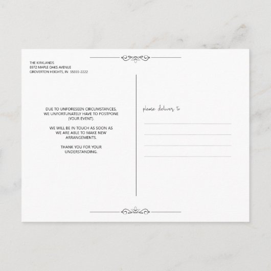 Uw feestgebeurtenis heeft handgeschreven script ui aankondigingskaart (Achterkant)