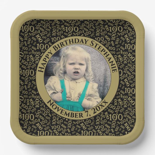 Uw foto 100 Random Number Pattern Zwart/Goud Papieren Bordje (Voorkant)