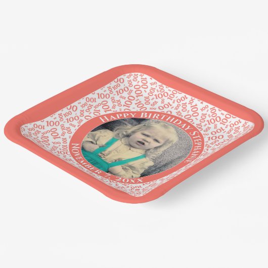 Uw foto 100 Willekeurig Getal Patroon Koraal/Wit Papieren Bordje (Gebogen)