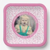 Uw foto 100 Willekeurig Getal Patroon Roze/Wit Papieren Bordje (Voorkant)