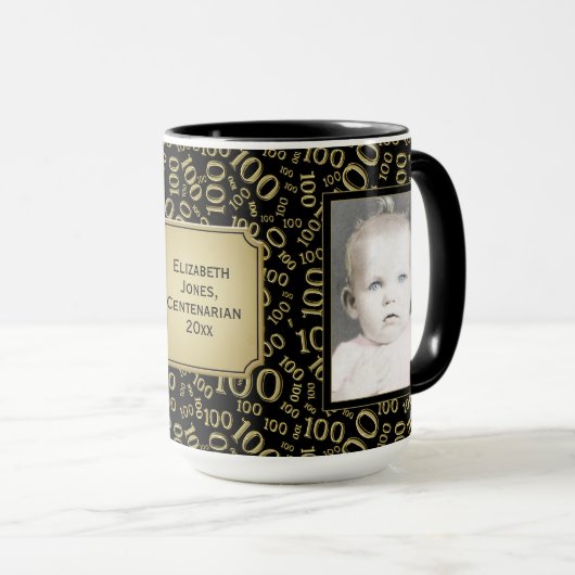 Uw foto 100th Birthday Gold Number Pattern Mok (Voorkant rechts)