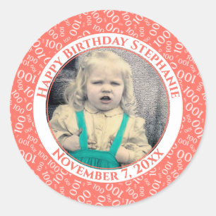 Uw foto 100th Birthday Number Pattern   Koraal Ronde Sticker