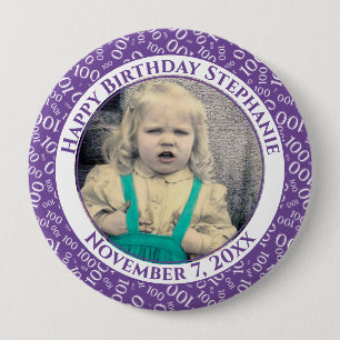 Uw foto 100th Birthday Number Pattern PAARS Ronde Button 4,0 Cm