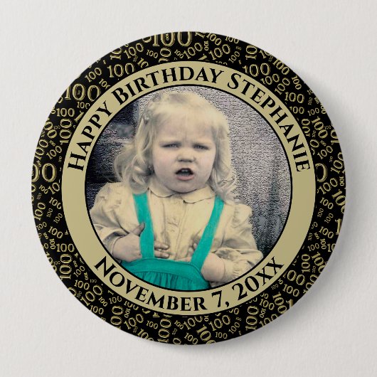 Uw foto 100th Birthday Number Pattern | Zwart Ronde Button 4,0 Cm (Voorkant)