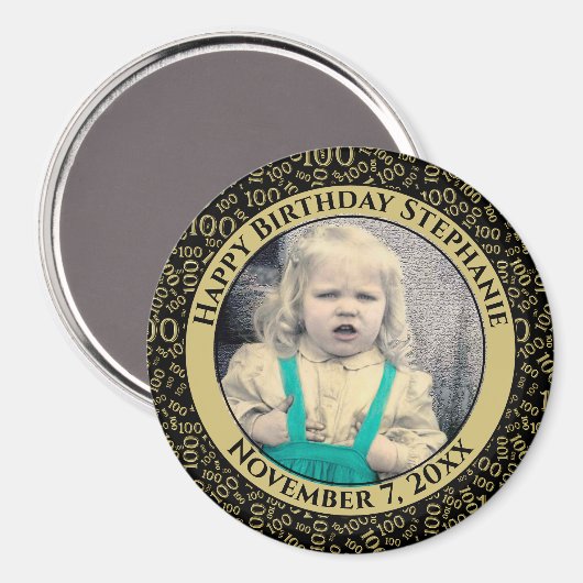Uw foto 100th Birthday Pattern Black/Gold Magneet (Voorkant / Achterkant)