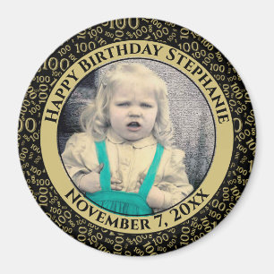 Uw foto 100th Birthday Pattern Black/Gold Magneet