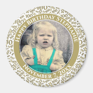 Uw foto 100th Birthday Pattern Gold/White Magneet