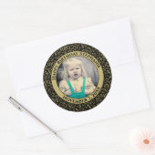 Uw foto 100th Birthday Pattern | Zwart/goud Ronde Sticker (Envelop)