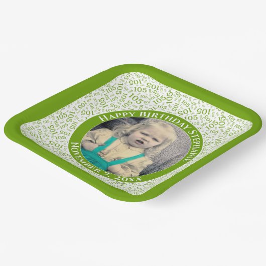 Uw foto 105 Willekeurig Getal Patroon Groen/Wit Papieren Bordje (Gebogen)