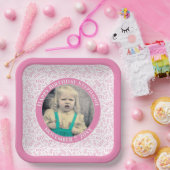 Uw foto 105 Willekeurig Getal Patroon Roze/Wit Papieren Bordje (Feest)