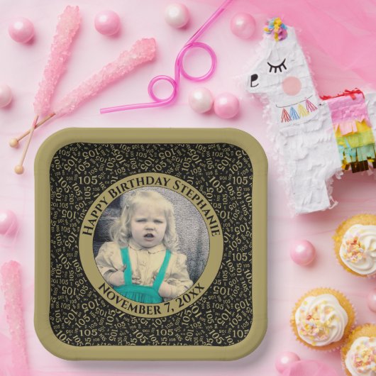 Uw foto 105 Willekeurig Getal Patroon Zwart/Goud Papieren Bordje (Feest)