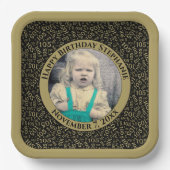 Uw foto 105 Willekeurig Getal Patroon Zwart/Goud Papieren Bordje (Voorkant)