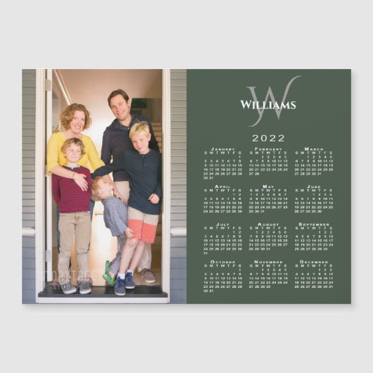 Uw Foto 2022 Kalender Monogram Naam op Groen (Voorkant)