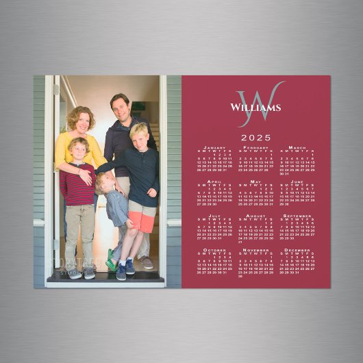 Uw foto 2025 Kalender Monogram Naam Rode magneet