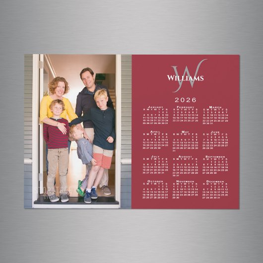 Uw foto 2026 kalender monogram naam rood magneet