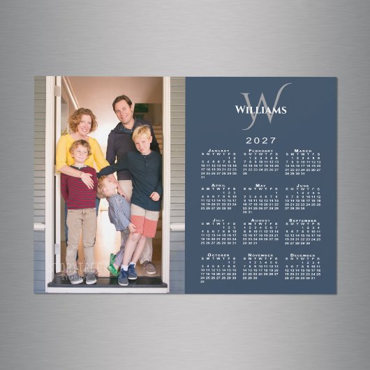 Uw foto 2027 kalender monogram naam marineblauwe m