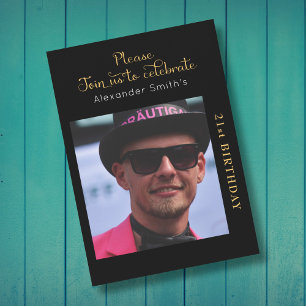 Uw foto 21st verjaardag zwart en goud kaart