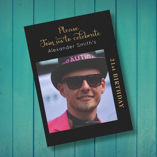 Uw foto 21st verjaardag zwart en goud kaart