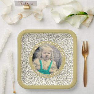 Uw foto 25 Willekeurig Getal Patroon Goud/Wit Papieren Bordje