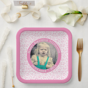 Uw foto 25 Willekeurig Getal Patroon Roze/Wit Papieren Bordje