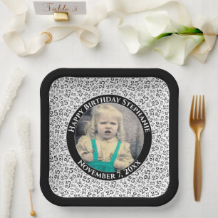 Uw foto 25 Willekeurig Getal Patroon Zwart/Wit Papieren Bordje