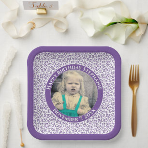 Uw foto 25 Willekeurig getallenpatroon Paarse/wit Papieren Bordje