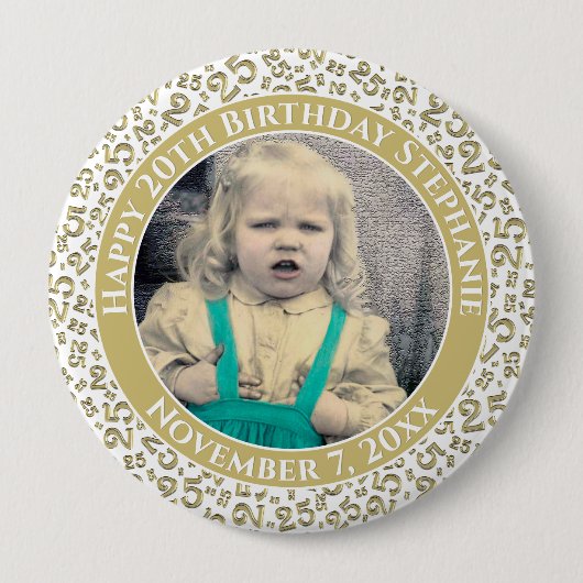 Uw foto 25th Birthday Number Pattern Gold/White Ronde Button 4,0 Cm (Voorkant)