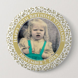 Uw foto 25th Birthday Number Pattern Gold/White Ronde Button 4,0 Cm