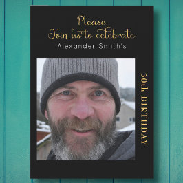 Uw foto 30th Birthday Black en Gold Kaart