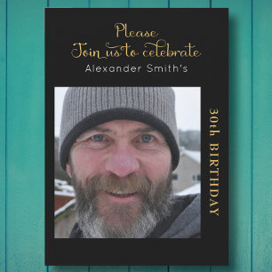 Uw foto 30th Birthday Black en Gold Kaart