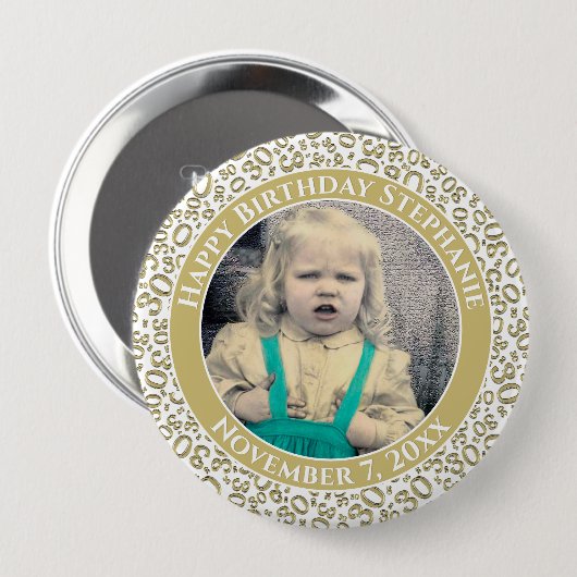 Uw foto 30th Birthday Number | Goud/wit Ronde Button 4,0 Cm (Voorkant /achterkant)