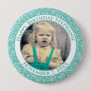 Uw foto 30th Birthday Number Pattern   BLAUWGROEN Ronde Button 4,0 Cm