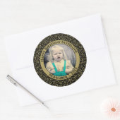 Uw foto 30th Birthday Number | Zwart/goud 30 Ronde Sticker (Envelop)