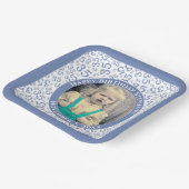 Uw foto 35 Willekeurig Getal Patroon Blauw/Wit Papieren Bordje (Gebogen)