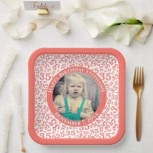 Uw foto 35 Willekeurig Getal Patroon Koraal / Wit Papieren Bordje