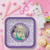 Uw foto 35 Willekeurig getallenpatroon Paarse/wit Papieren Bordje (Feest)