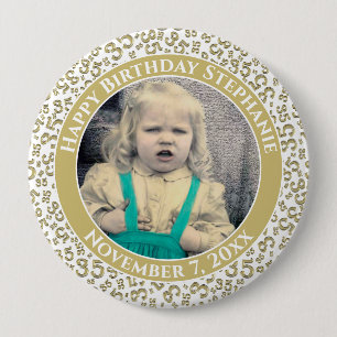 Uw foto 35th Birthday Number Pattern   Goud Ronde Button 4,0 Cm